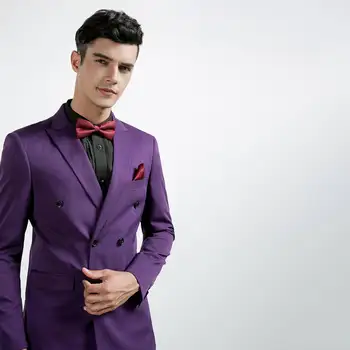 hot selling man clothing fasion purple color single breasted one buttons Zipper Fly luxury mens business men's suits