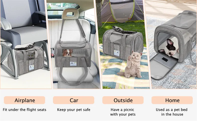 product suitable for outdoor medium and large size custom comfortable pet dog cat carrier bag soft sided  with foldable bowl-53