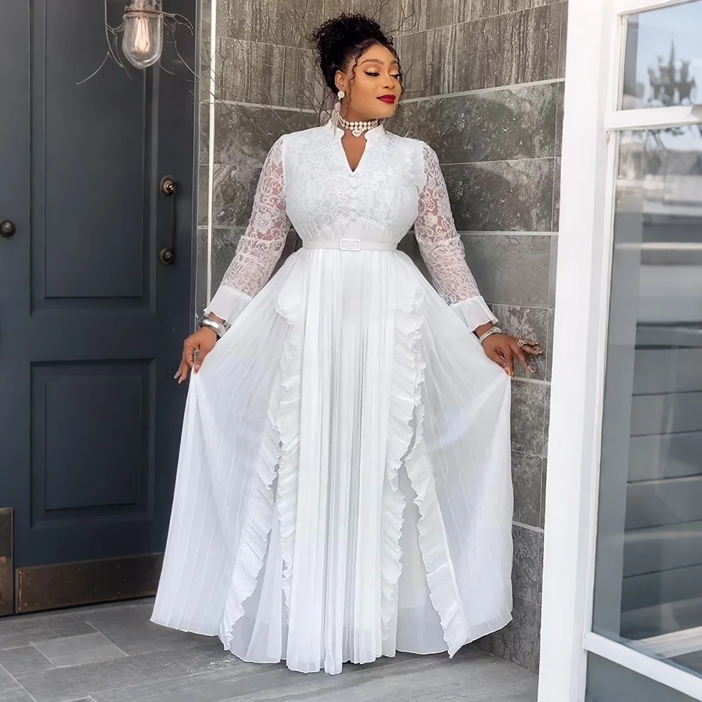 knee length dresses for ladies Plus Size African Lace Mermaid Evening Dress main image 1