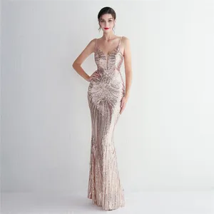 New Stylish and Elegant V-neck Women's Dress, Sequined Long Mermaid Party Gown, Fitted Evening Dress for Formal Occasions