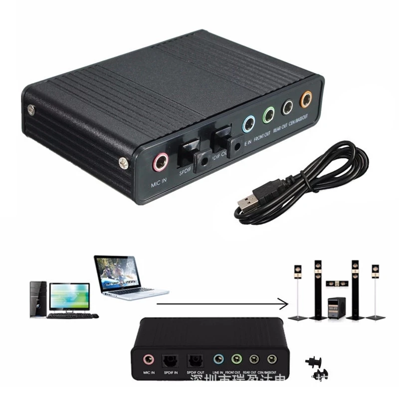 Scheda Audio Esterna USB Con Chipset CM6206 - Suono 5.1 E 7.1 - Adattatore Con Ingressi/Uscite - 3