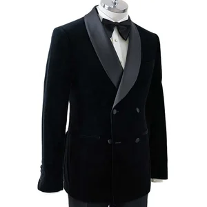 Men's Casual Double-Breasted Woolen Tuxedo Set Shawl Lapel Zipper Fly Business Suit Casual Velvet for Dinner Parties Plus Size