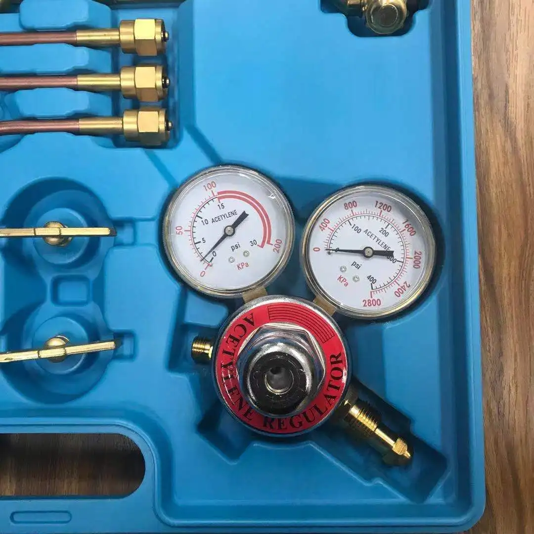 Portable Oxy Brazing Welder Tool Set with Oxygen & Acetylene Gas Cutting Torch Two Hose Pressure Regulators and Gauges