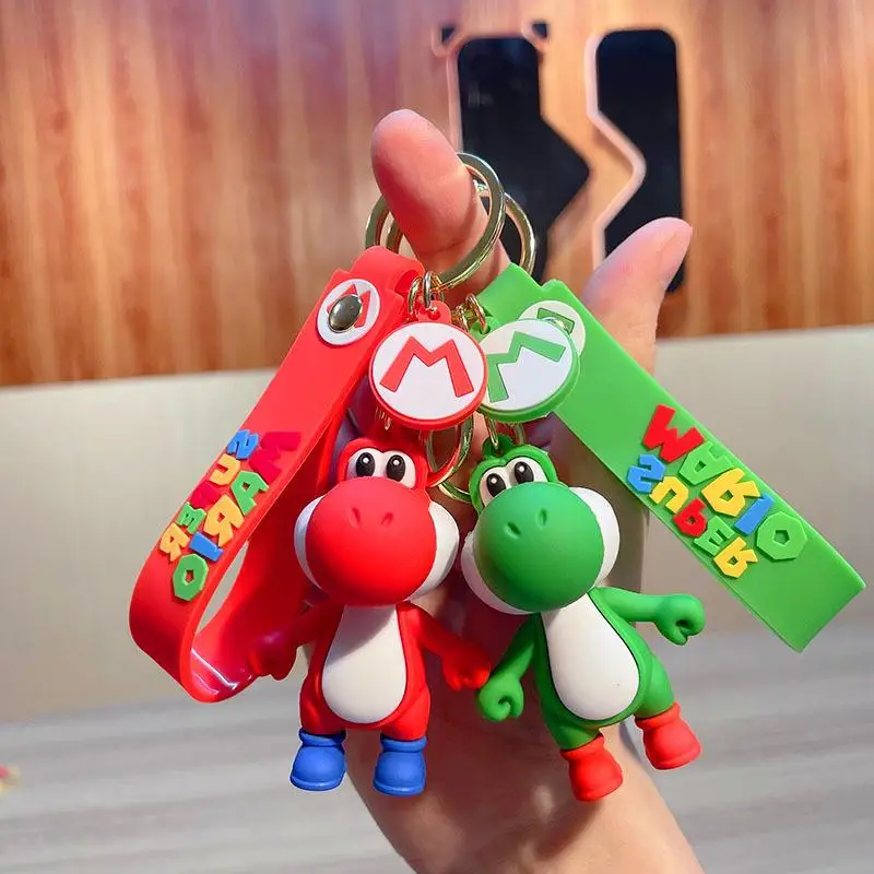 Lovely Cartoon Mario Yoshi Keychain 3d Doll Backpack Decoration Car Key