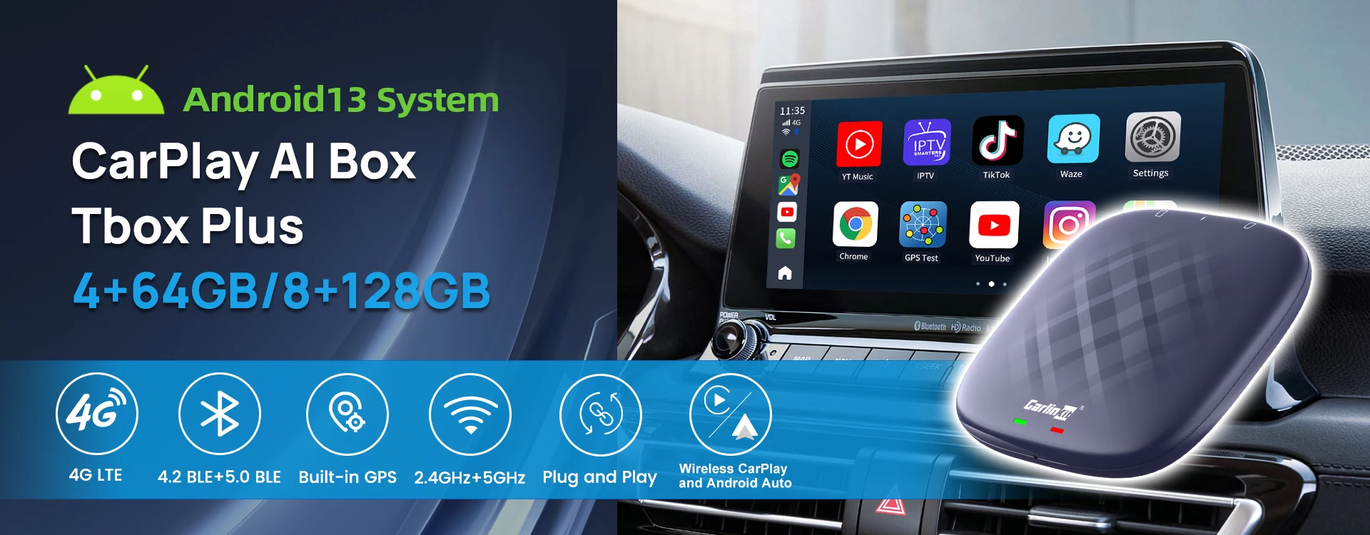 Carlinkit Tbox Plus Android 13.0 CarPlay Wireless Adapter for 