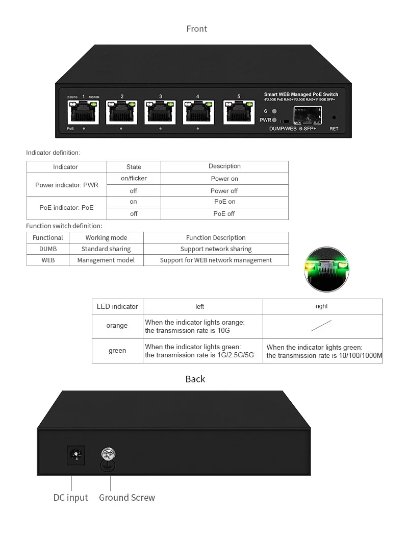 5 Port 2.5G WEB Management Switch with 10G SFP Slot Managed POE Switch factory