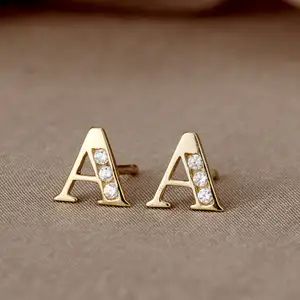 Jewelry Supplier Wholesale Initial Letter Zircon Earrings Alphabet Gold Custom 925 Sterling Silver Initial Earrings for Women