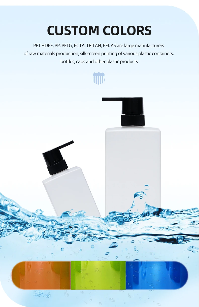Large Capacity 500ml 750ml 1000ml Shanpoo Shower Gel Plastic square Bottles Custom