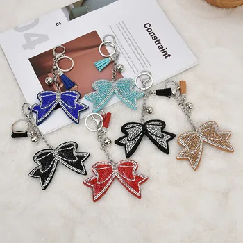 Hot Creative Korean Flannel Rhinestone Bow Metal Key Chains Fresh Bow Tassel Keyring Bag Accessory Car Pendant Cheer Keychain