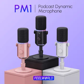 FEELWORLD PM1 Desktop Gaming Microphone with Stand, Bulk Order Discount, One-key Mute, Volume Knob, for PC and Mac detail image