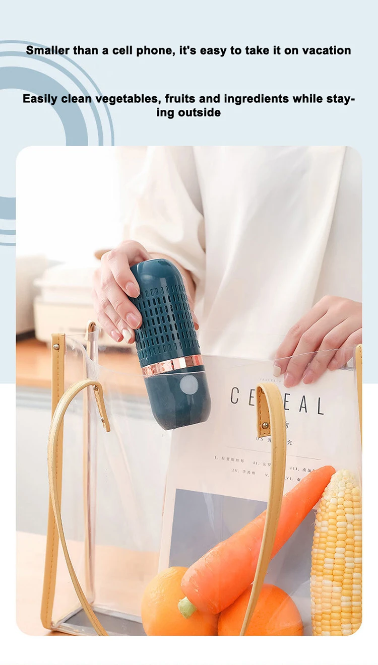 Hot Selling Food Washer Cleaner Waterproof Portable Capsule Style Wireless Fruit and Vegetable Food Purifier for Kitchen