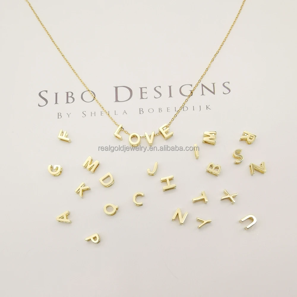 Simple Pure Gold Alphabet Letter Necklace Customized Real 9k 14k 18k