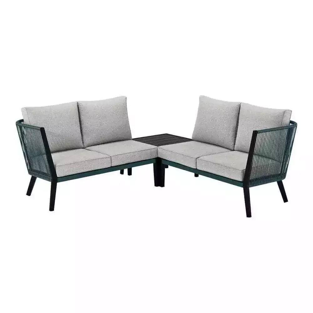 Outdoor Furniture 3-Piece Wicker AndMetal Corner Patio Sectional Seating Set