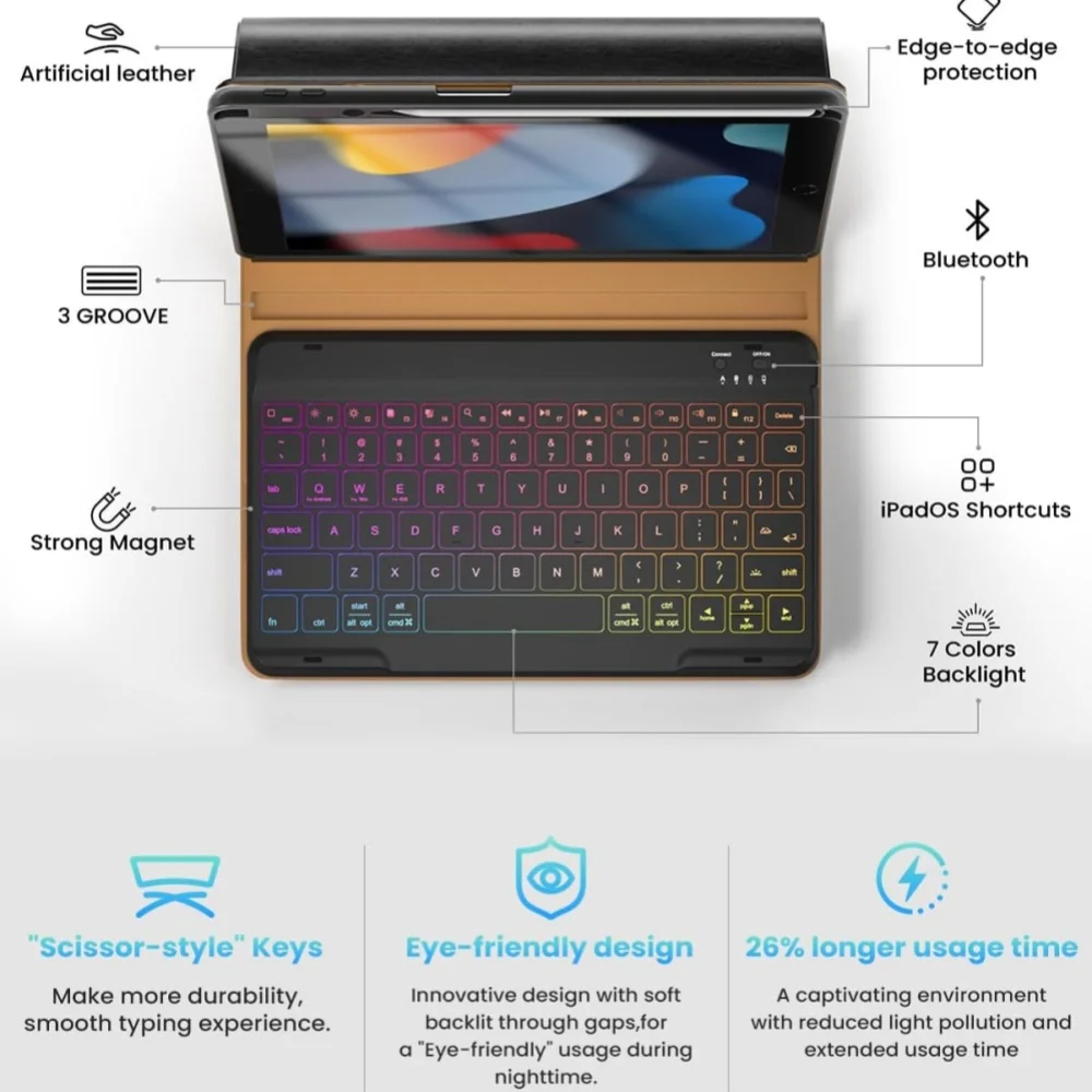 product leather keyboard case for 102 inch for ipad pro 105 inch air 3rd pencil holder 7 color backlight bt keyboard laudtec-4