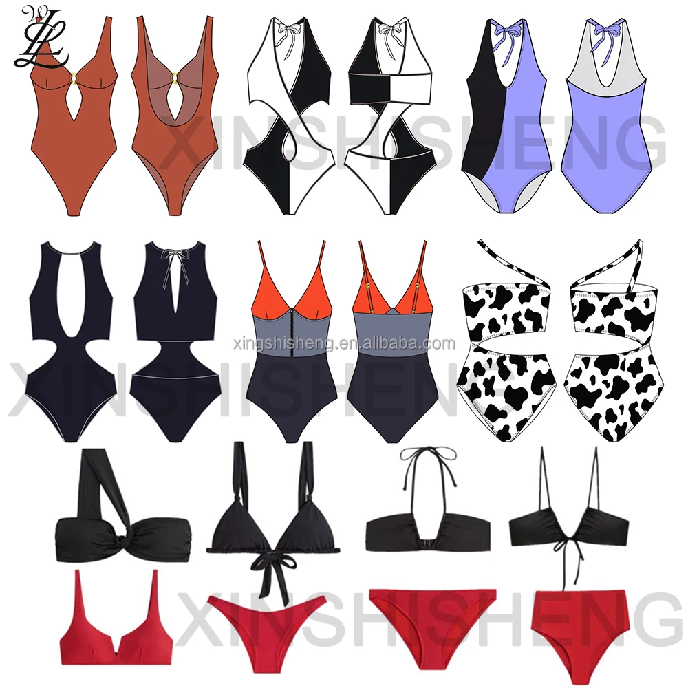 2024 Custom Metal Logo Bikini Solid Color Swim Triangle Top Tie Bottoms