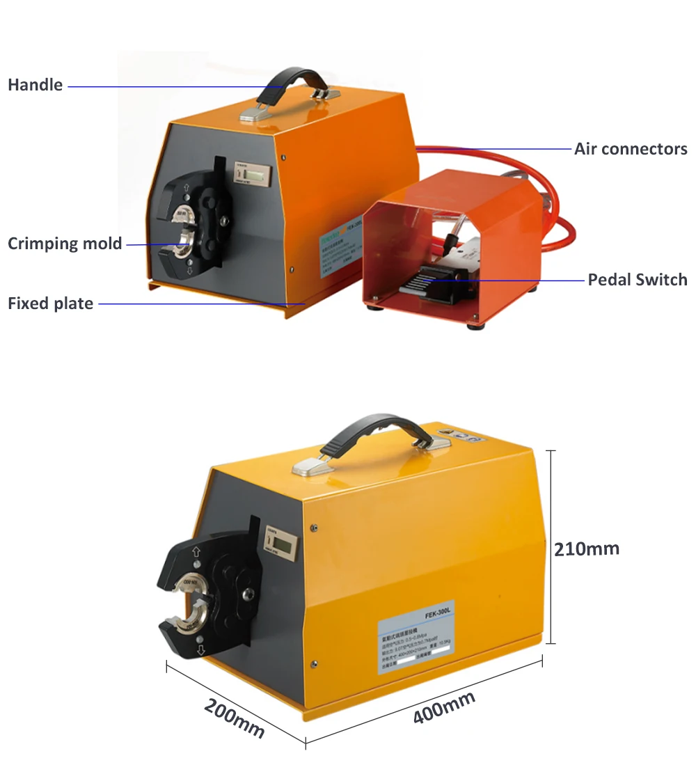 FEK-300L 8-300mm2 Lug Hexagon Pneumatic Terminal Crimping Machine Portable Crimping Tools