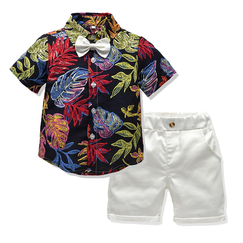 Lazo Edjude Conjuntos Estampados De Verano para Bebés Varones Camisa De Manga Corta Hawaiana Caballero para Niños Pequeños Pantalones Cortos Con Tirantes 