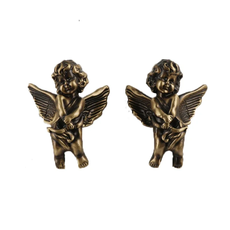 Vintage Antique Shabby Chic 18K Gold Ornate Cherub Angels Brass Drawer Pull Backplate Set Of 5, VTG store Cherub Draw Pulls, Brass Drawer Pulls