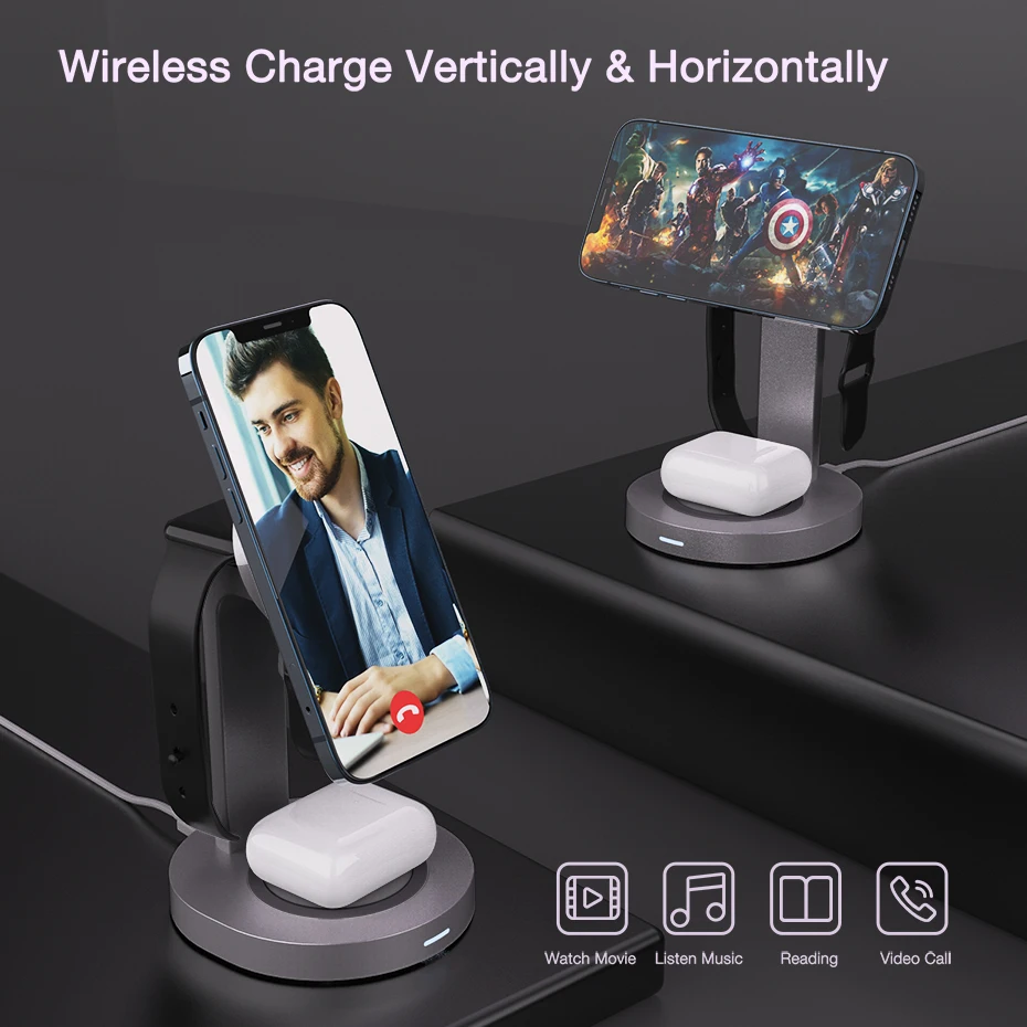 Custom Sublimation Magnet 3 In One Wireless Charging Dock Station Qi ...