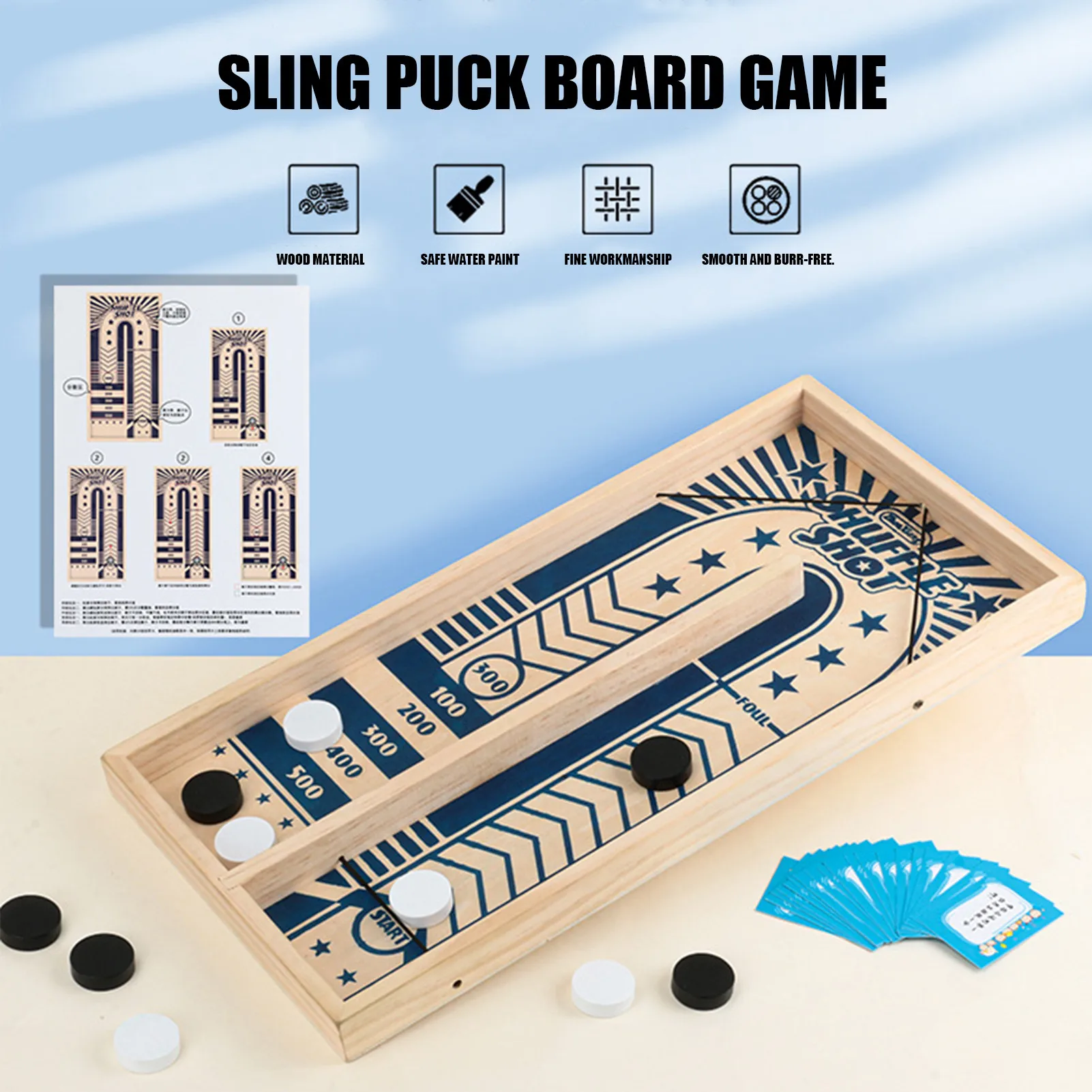 Coogam Fast Sling Puck Game, Wooden Sling Football Shot Board Game Large  Table Interaction Speed Track Toy for Party Home Family Parents-Child Boys