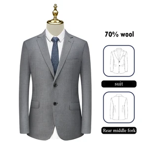 70% Wool Grey Men's Suit Top Pants Factory Wholesale OEM/ODM HK7075-1