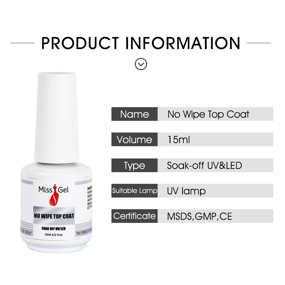 15 мл закаленное верхнее покрытие оптом фирменная марка Резина без протирания ногтей УФ гель лак