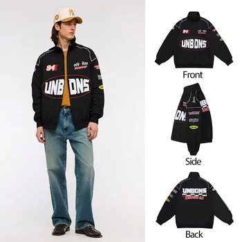 American Retro Style High Street Embroidery Design Men's Jacket Trendy Brand Winter Cotton Coat for Motorcycles Baseball Loose