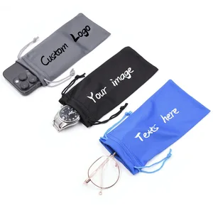 Custom Logo Print Wholesale  9x18 Soft Drawstring Sunglasses Protect Pouch Microfiber Eye Glasses Bag Jewelry Phone Storage Case