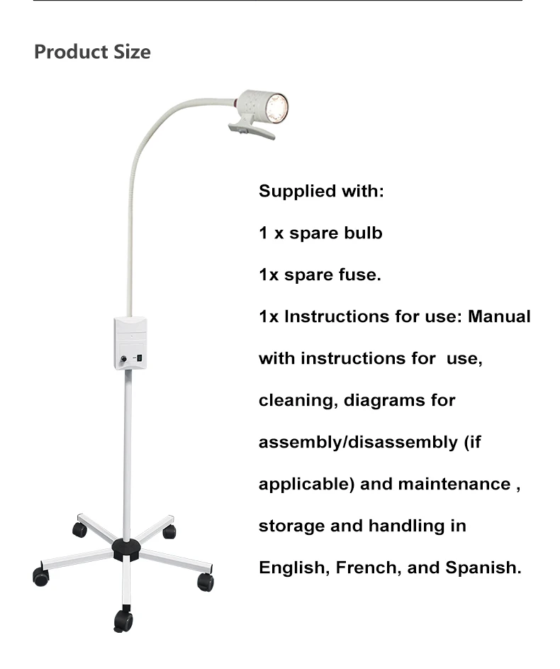 YD01A LED Medical Durable Light Mobile Stainless Floor Stand Gooseneck Surgical   Examination Lamp With Emergency Battery