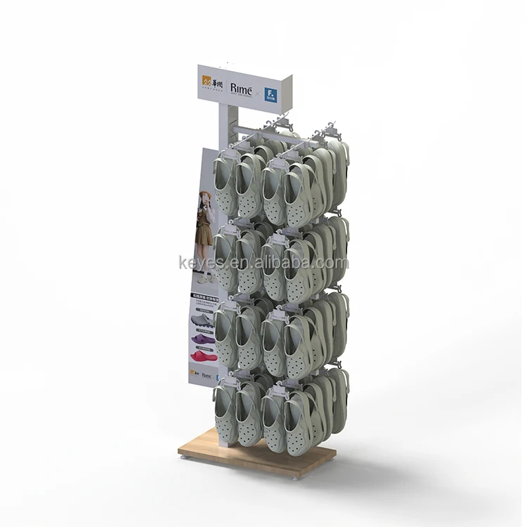 Merchandising Wire Mesh Footwear Crocs Display Rack Fixture Free Standing Shoe Metal Hanging Slipper  Display Stand