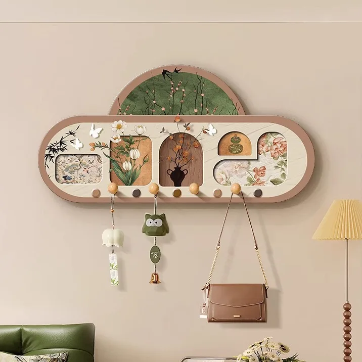 Vintage Floral Wall Hook Decor With 3D Butterflies Green Brown Prints Minimalist Home Living Room Entryway Coat Hanger