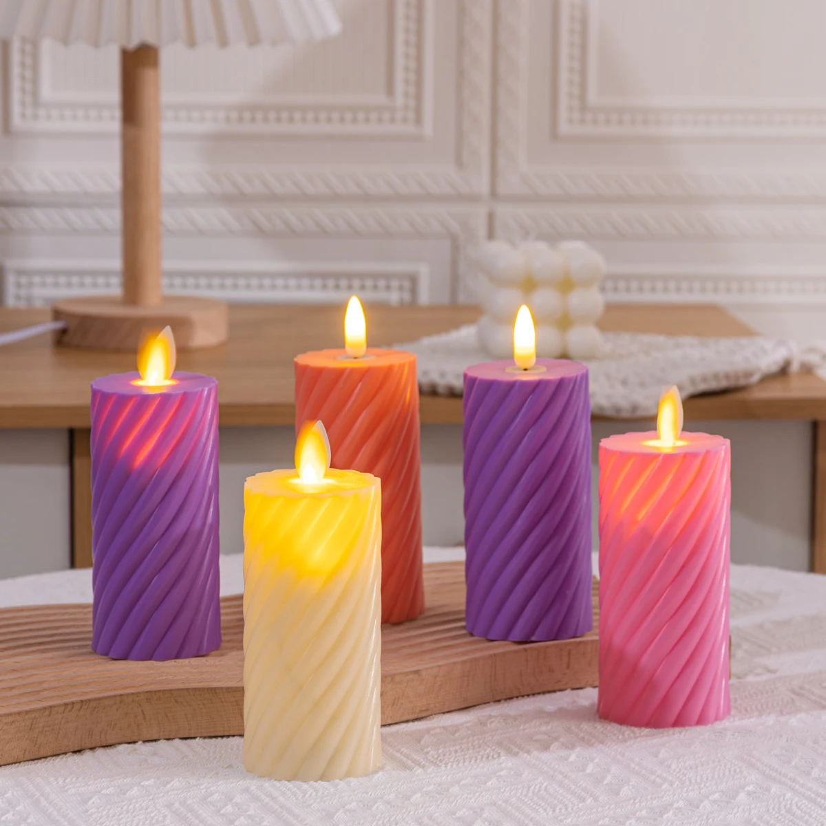 product spiral patterned colored candle flameless led candle birthday party indoor home decoration holiday decoration light-32