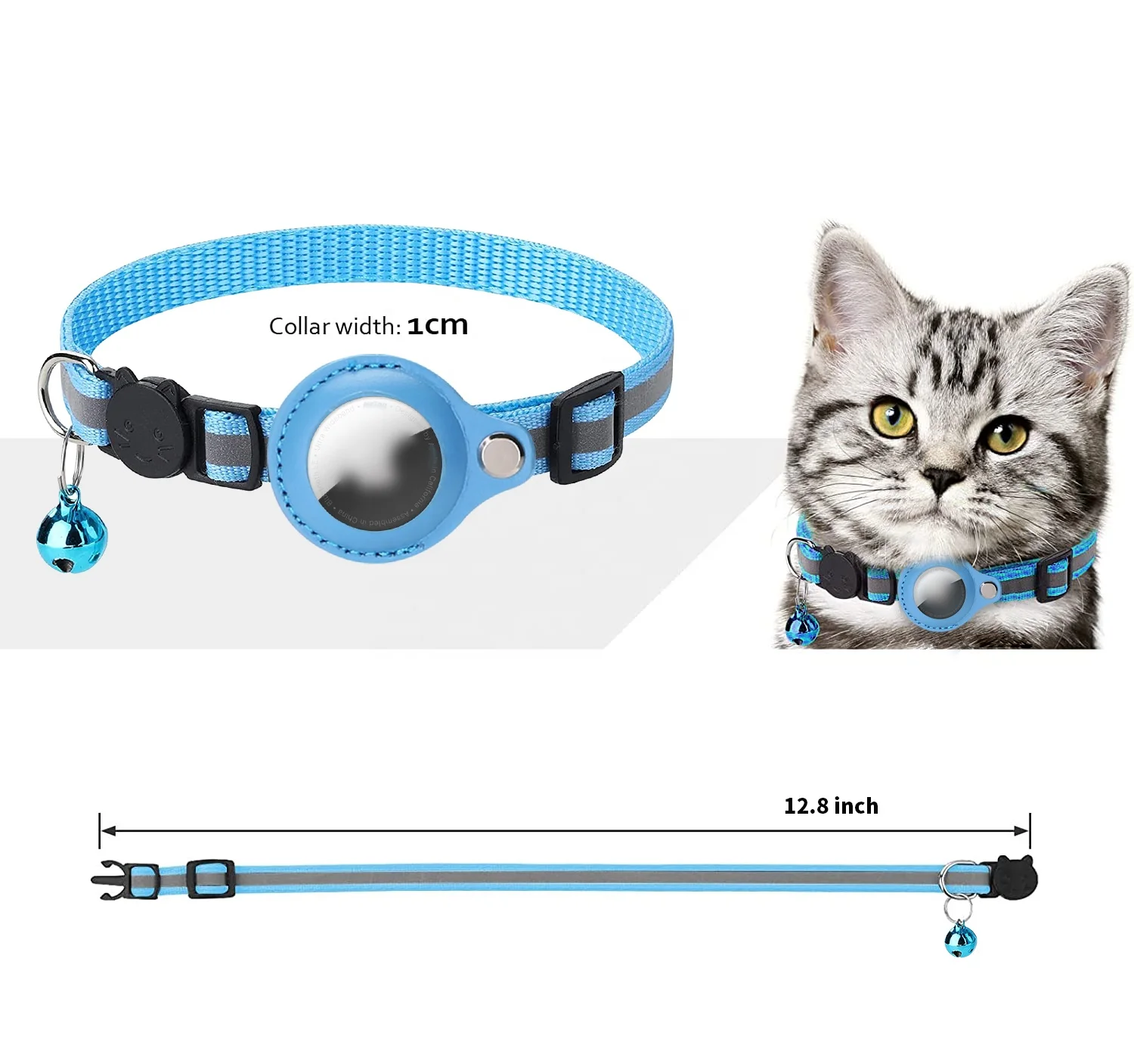 Hot Tracker Holder Cat Collars Reflective Kitten Bell for AirTag Collar With Holder Adjustable for AirTag Cat Collar