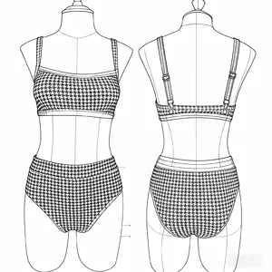 OEM Custom Logo Women's Swimwear Beachwear Houndstooth Two Piece Bikinis Plaid Swimsuits Sexy Beachwear Bathingsuits for Women