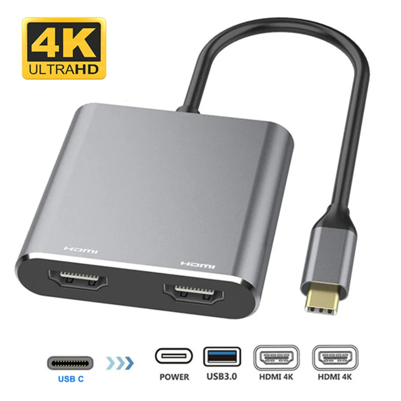 Adattatore USB-C A HDMI 4K Con Hub USB 3.0 - Convertitore Multiporta Per MacBook, Proiettori, Monitor