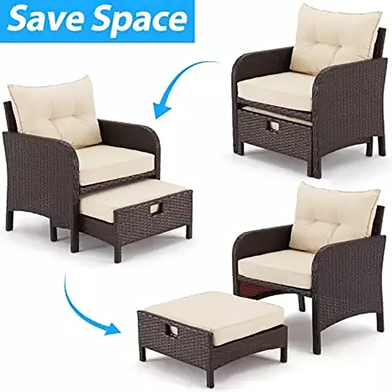 Classic Style Space Saving Wicker Rattan Chairs Garden Sofa Set Outdoor