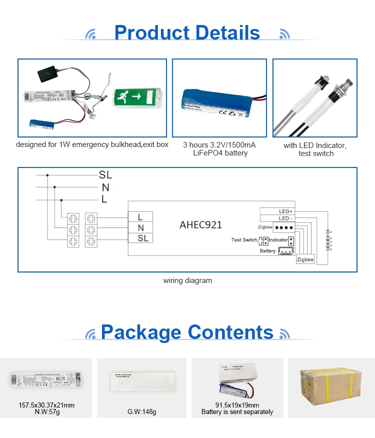 Zigbee 1w 3h Automatic Emergency Driver Battery Led Emergency Power Kit Supply Emergency Light