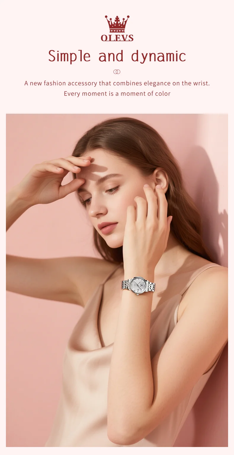 OLEVS 5611 Women's Watches Elegant Fashion Original Quartz Watch for Lady Roman Dial Waterproof Stainless Steel Luminous Watches
