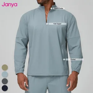 Janya Men's Comfortable Soft Shell Sports T-shirts Breathable Windproof Half Zip Pullover Sweatshirt for Outdoor Fitness Gym Top
