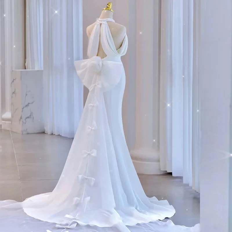 how to wear backless dress with large breasts Halter Backless Mermaid Bridal Gown Dresses Lace vestido de noiva sere –  loveangeldress main image 0