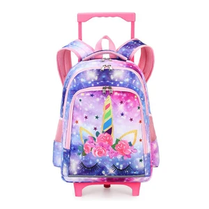 Custom logo Child Girl Kids Book Bag Wheel Trolley School Bags Backpack for Girls