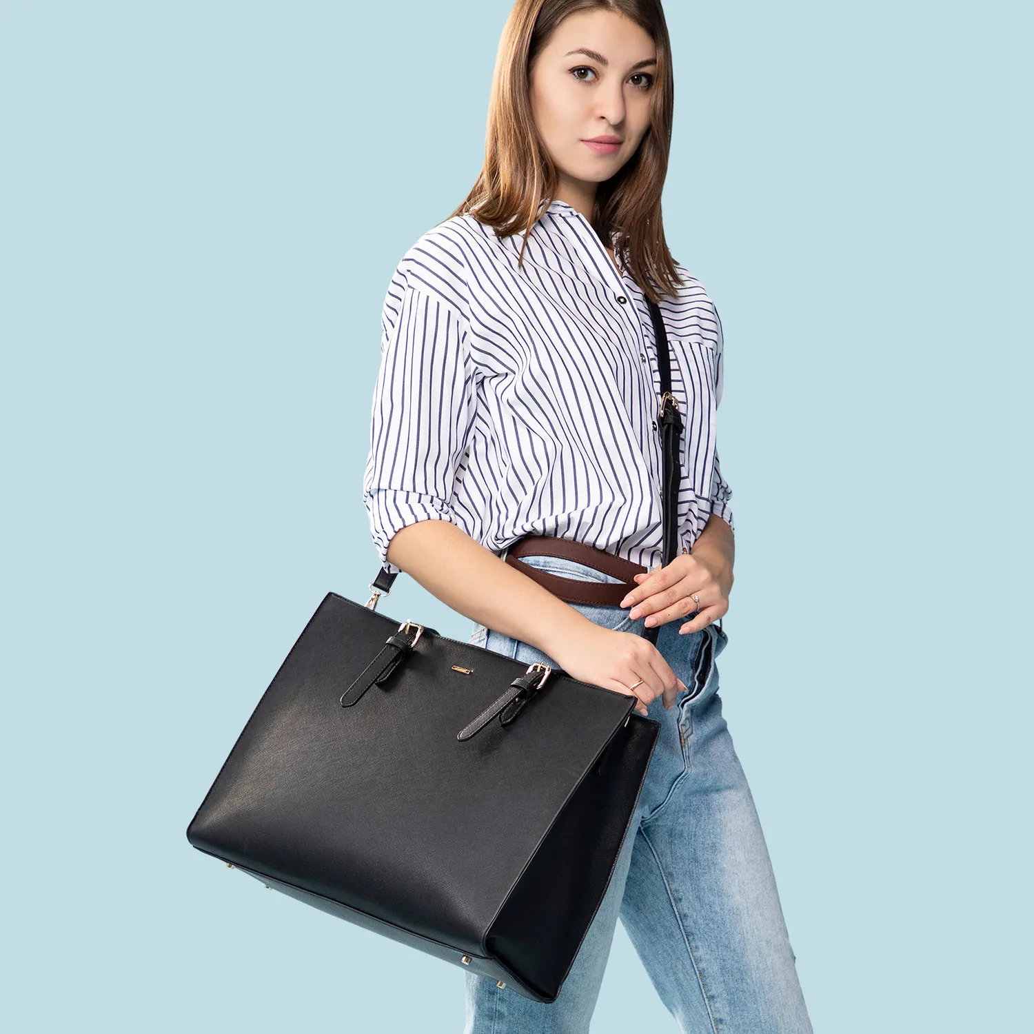 LOVEVOOK 2PCs Set 15.6 Inch Computer Handbags Large Capacity Business Work Briefcase for Office Lady Laptop Tote Bag for Women