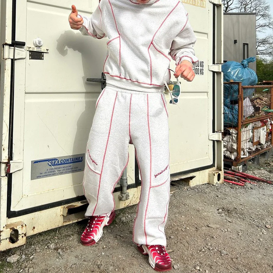 Men Contrast Stitching Italy Friend Design Your Own Custom Tracksuit Set Contrast Stitch Oversized 600gsm Sweatsuit Tracksuit
