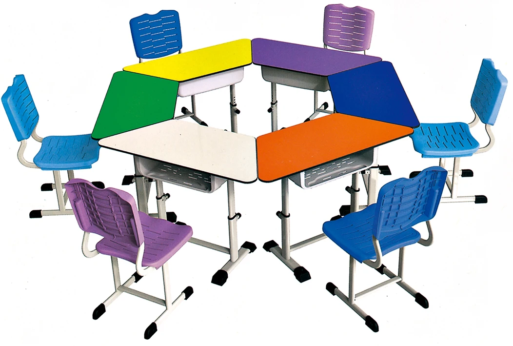 Trapezoid Student Kids Tables with Chairs Set Pre School Furniture