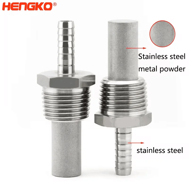 HENGKO 0.5μm Sintered Air Stone 316L Stainless Steel Hose Barb Threaded Diffuser for Beer Wine Making