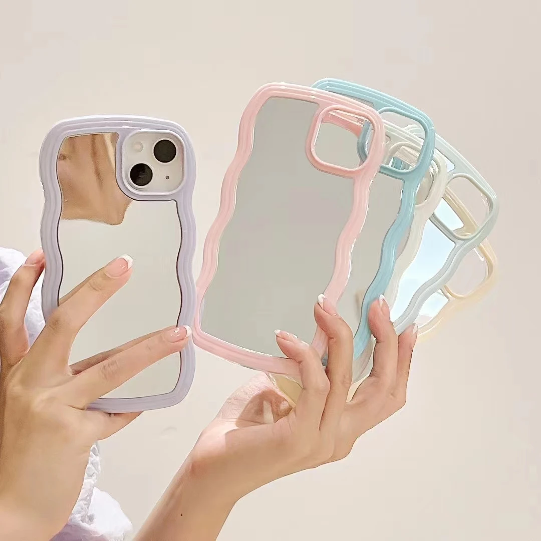 Creative Candy Colors Wave Border Design TPU Shockproof Mirror Phone Case for iPhone 13 13 Pro Max