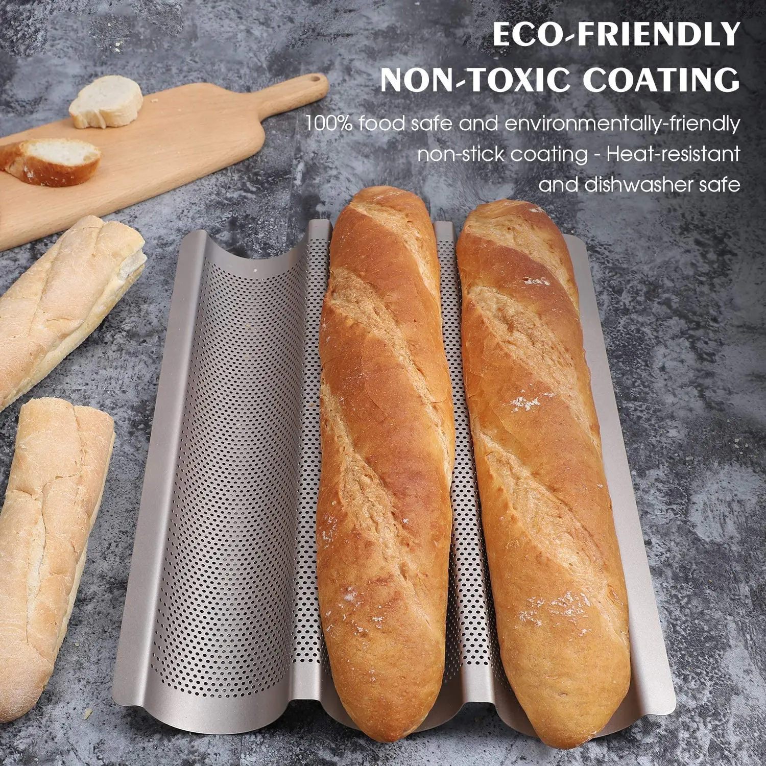 ORNOOU 2 Pack Nonstick Perforated Baguette Pan for French Bread Baking 4 Wave Loaves Loaf Bake Mold Toast Cooking Bakers Molding,14.96 x 6.38 inch 