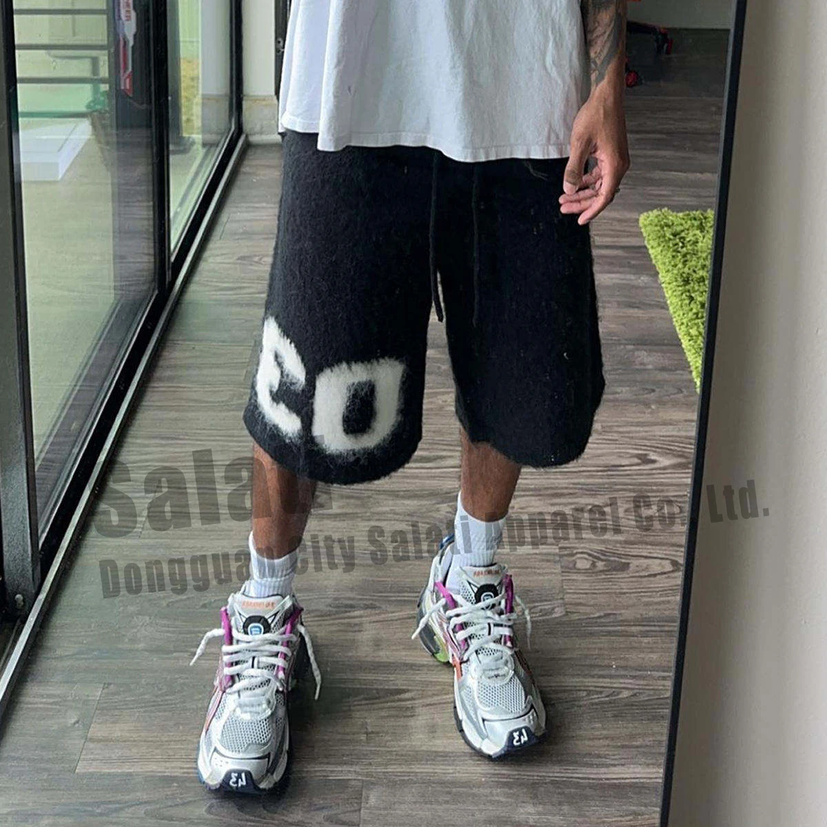 Custom Printed Logo Mohair Shorts Pants Drawstring Fuzzy Knit Streetwear Shorts for Men gallery 9