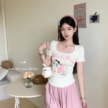 New Sweet Women's Summer T Shirt Cute Cat Printed T-Shirt Casual Short Top