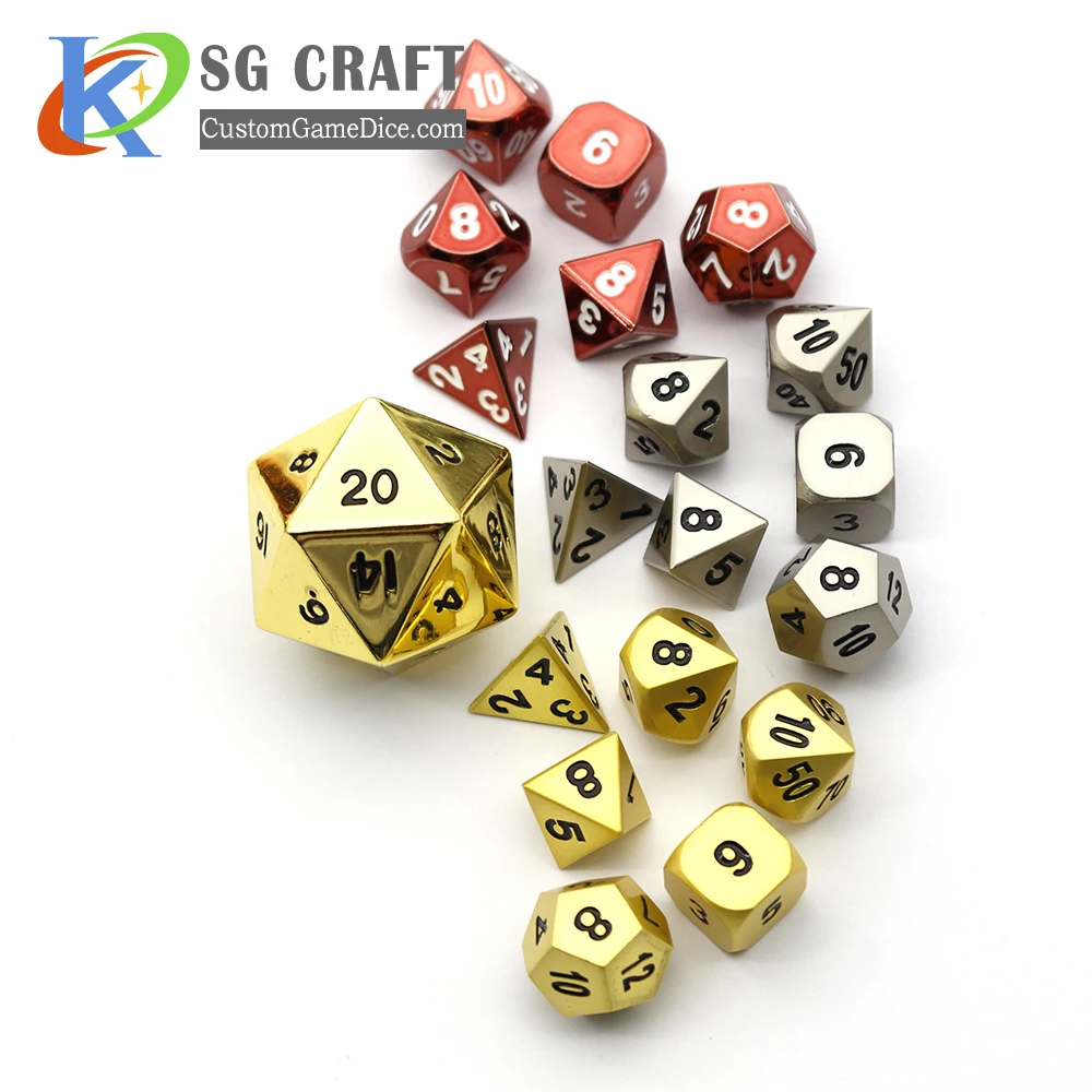 Manufacturer Custom Printed Logo Regular Dice Set Shiny Silver Metal Titanium Keyword 10000 Dice